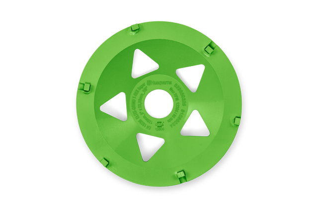 Top view of a Husqvarna construction grinding disc with visible segments.