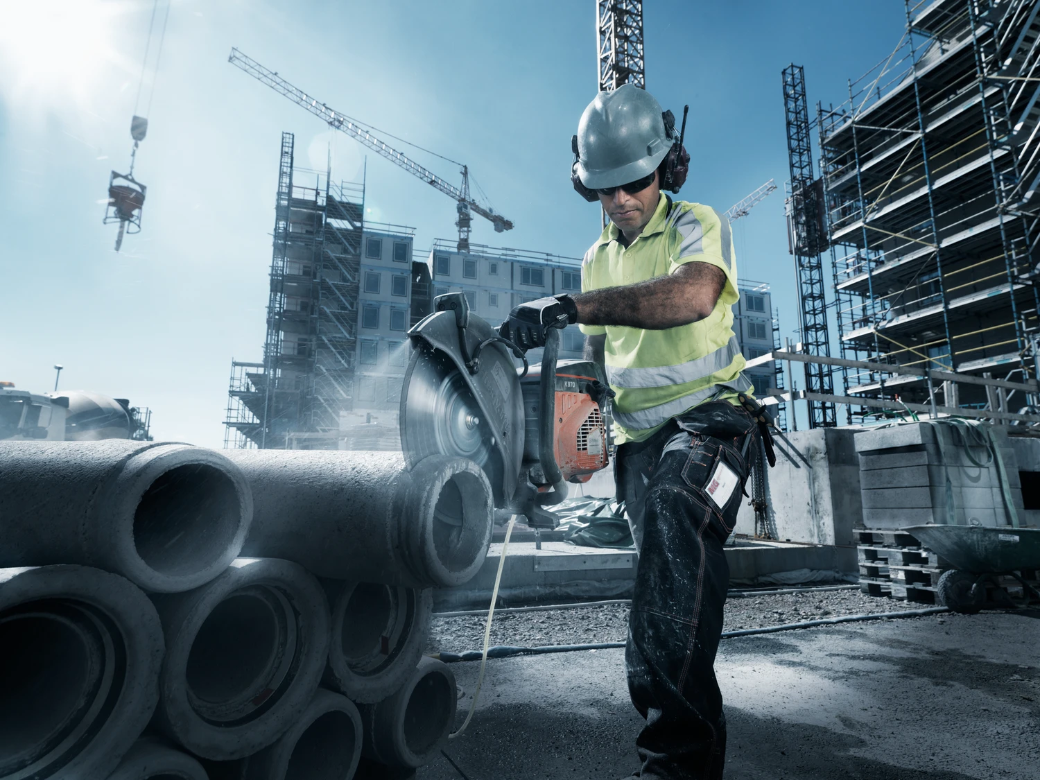 Husqvarna power cutter in use